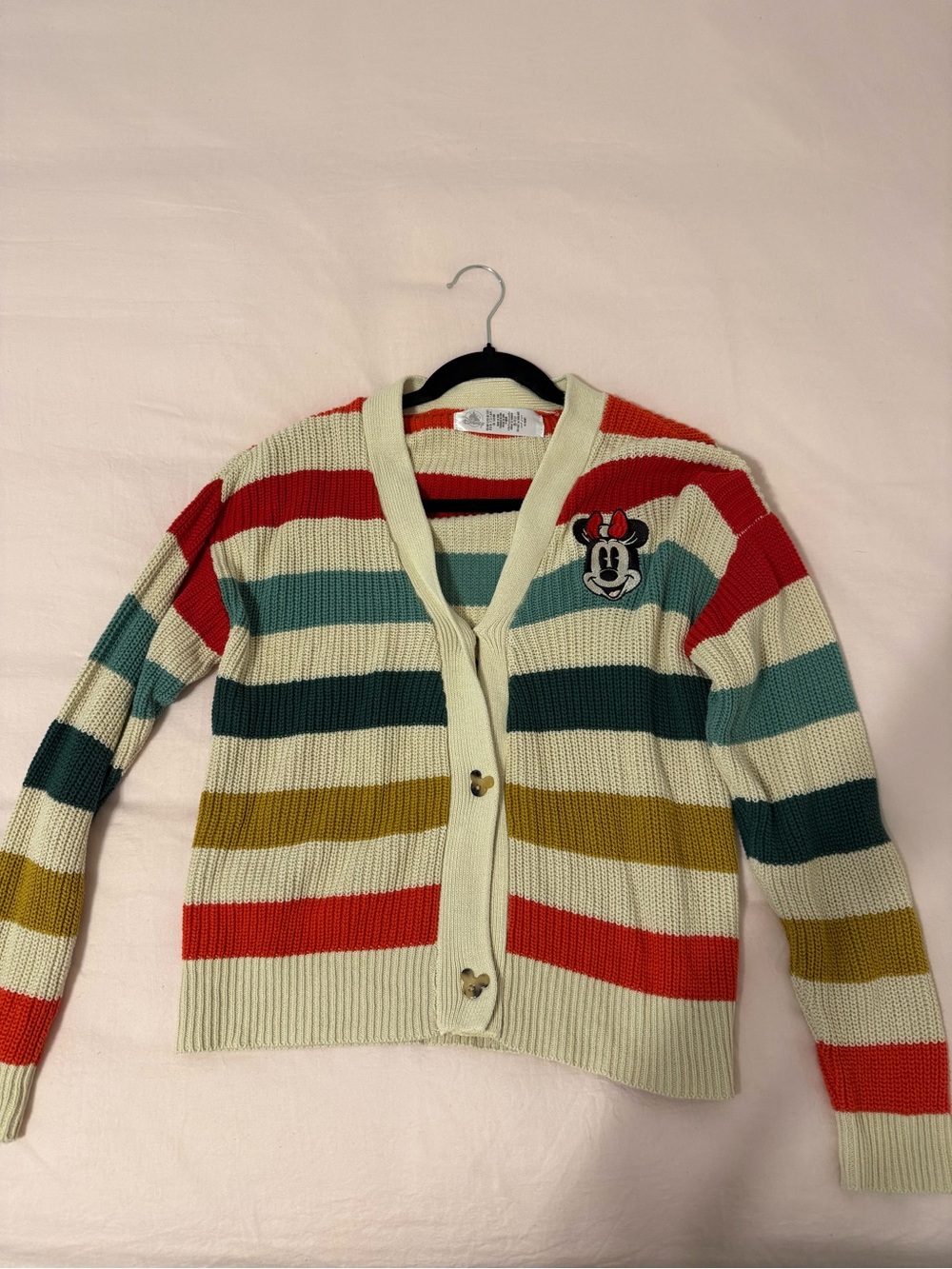 Disney Striped Knit Cardigan in Cream, Red, Teal